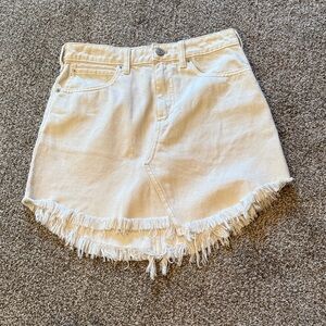 We The Free Cream Denim Mini Skirt with Frayed Edge